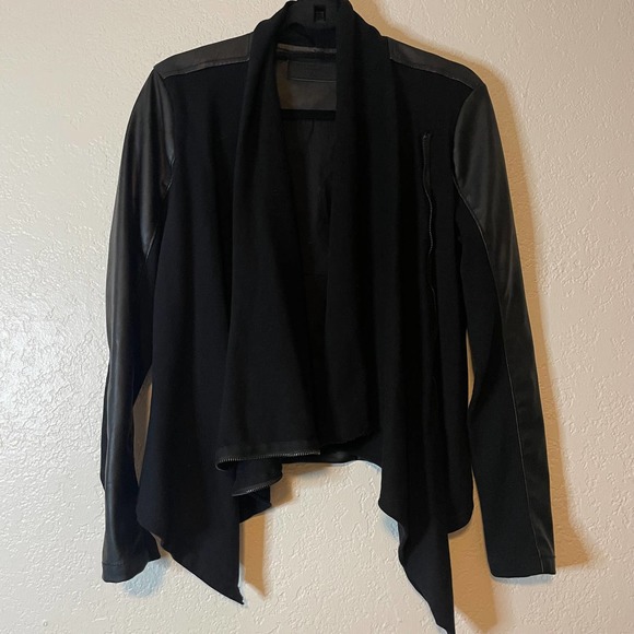 NFS BlankNYC Draped Faux Leather Zipper Front Asymmetrical Jacket Coat Size M - Picture 2 of 9